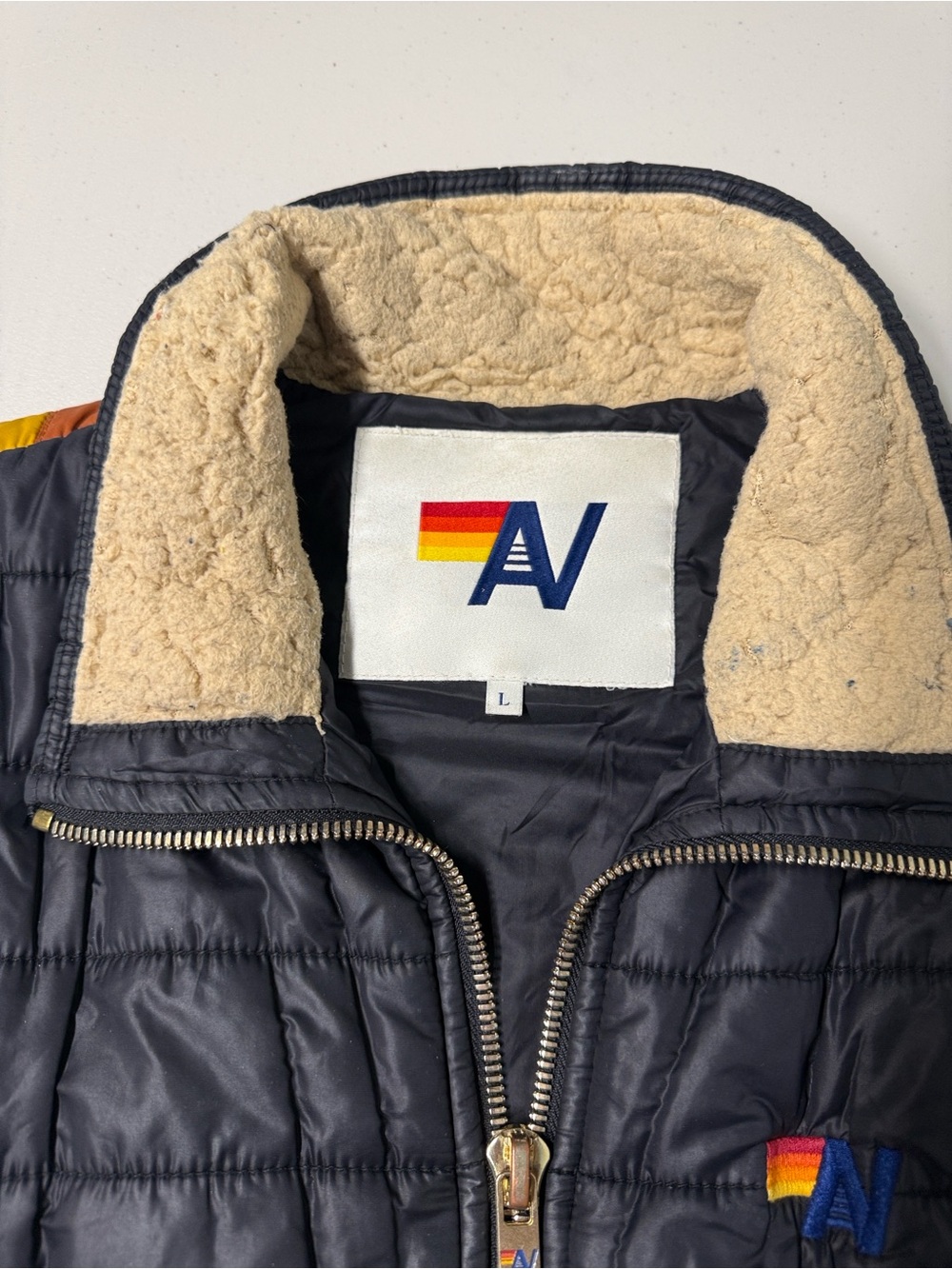 Aviator Nation Sunburst Rainbow Black Puffer Vest Black NonGlossy Unisex Large - Picture 7 of 9